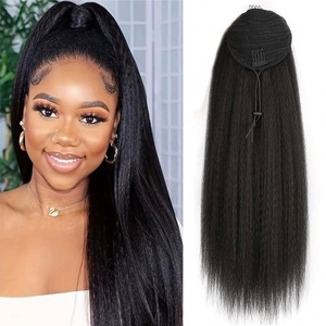 Extensiones de Cabello Humano 100% Naturales con Clip, Estilo Ondulado Yaki, Cola de Caballo con Cordón Ajustable, Aspecto Natural Sin Procesar - Product Image 1