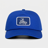 Casquette de baseball vintage bleue certifiée Eco-Certified, logo personnalisé tissé, 5 panneaux, non structurée, en coton, pour homme, sport