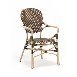 (E3011) açık bahçe veranda mobilya fransız bistro kol siyah pe rattan hasır sandalyeler