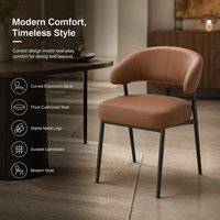 Chaise de salle à manger moderne en cuir à dossier incurvé, assise rembourrée épaisse, pieds en métal, sans accoudoirs, pour hôtel, restaurant, maison