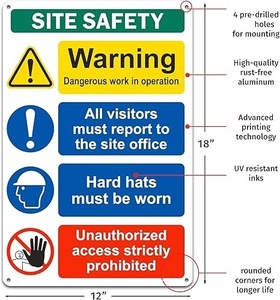 <span class=keywords><strong>Cartello</strong></span> di Sicurezza per Cantieri Edili di Alta Qualità 30x45 cm in Alluminio Antiruggine - Testo Grassetto - Facile Installazione - Product Image 2