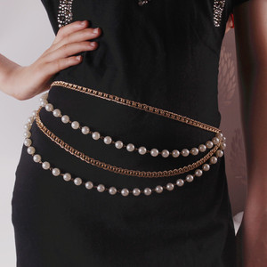 สร้อยคาดเอวสไตล์ยุโรปอเมริกัน ประดับมุกเทียมสีทอง ดีไซน์เรขาคณิต พร้อมพู่ห้อย เหมาะสำหรับงานปาร์ตี้ เครื่องประดับแฟชั่นสำหรับผู้หญิง - Product Image 2