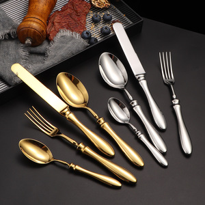 Ensemble de couverts en acier inoxydable 304 avec manche forgé en forme de gourde, couteau, fourchette, cuillère, couteau à steak, fourchette à dessert, cuillère à dessert pour restaurant - Product Image 2