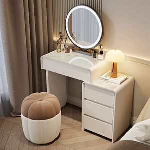 Modern European Luxury <strong>Solid</strong> <strong>Wood</strong> <strong>Dressing</strong> <strong>Table</strong> with LED Touch Illuminate Mirror and Smart Stool for Bedrooms and Apartments - Product Image 2