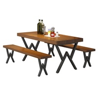 Table à manger rectangulaire en bois massif de style industriel rétro avec ensemble de chaises pour bar, restaurant, café, salle à manger