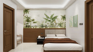 Ensemble complet de meubles de chambre d'hôtel 3 étoiles : lit en bois avec tables de chevet, armoire, meuble TV, canapé et table d'appoint - Product Image 2