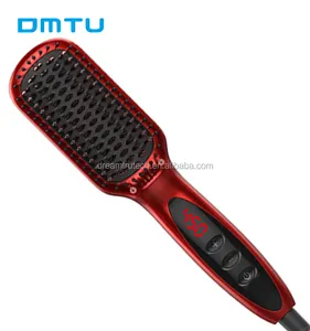 Dmtu display lcd, escova para barba elétrica personalizada, aquecimento, alisador de cabelo