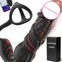 Masseur de prostate AITT, Dildo anal en silicone avec télécommande et fonction APP, Double anneau télescopique chauffant et vibrant, Plug anal pour