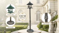 Mangeoire à oiseaux Verdigris sur pied, base carrée pour jardinière, en plastique écologique, résistant à la rouille et aux intempéries