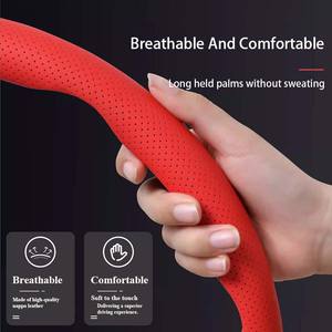 Venta caliente Universal antideslizante absorbente de sudor diseño de boca plana Nappa cuero coche manija rueda cubierta coche <span class=keywords><strong>volante</strong></span> cubierta - Product Image 3