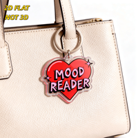 Gantungan Kunci Akrilik Bentuk Hati Mood Reader, Teks Bergaya Komik Warna Pink & Merah Menyala dengan Kilauan, Liontin Transparan untuk Kunci, Tas