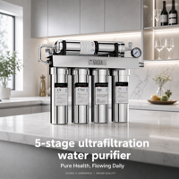 Système de purification d'eau par ultrafiltration à 5 étapes en acier inoxydable, filtration UF sous l'évier, eau potable directe pour la maison et la cuisine