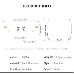 80956リムレス日本ブランド長方形チタン眼鏡フレームハイエンドピュアフレームレス光学眼鏡 - Product Image 6