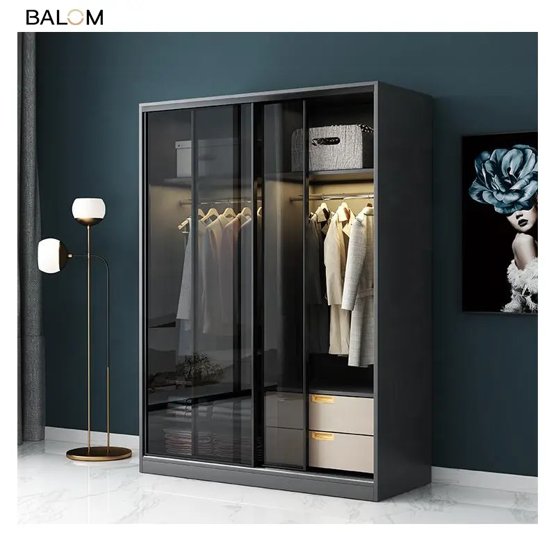 BALOM लक्जरी आधुनिक लकड़ी अलमारी बेडरूम 2 या 3 के साथ ग्लास दरवाजा