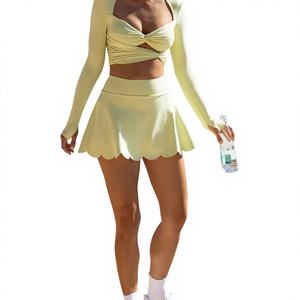 欧美跨境裸色网球A字修身防走光吸湿排汗百褶氨纶/尼龙裙 - Product Image 1