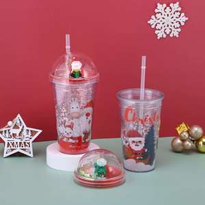 Gobelets à café en plastique à double paroi de 16 oz avec paille pour Noël, bouteille d'eau, gobelet isotherme - Product Image 2