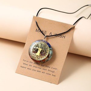 Orgone naturel 7 Chakra arbre de vie pendentif rond collier femmes mixte cristal puce <span class=keywords><strong>pierre</strong></span> réglable énergie de guérison <span class=keywords><strong>bijoux</strong></span> - Product Image 3