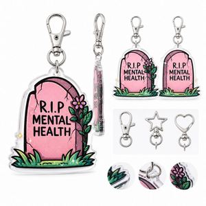 Llavero Personalizado de Humor Negro, Amuleto Acrílico con Diseño de Lápida RIP sobre la Salud Mental, Estilo <span class=keywords><strong>Pastel</strong></span> <span class=keywords><strong>Goth</strong></span> - Product Image 5