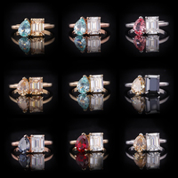 Bague Starsgem Toi et Moi en or massif blanc, jaune et rose 14 carats, avec pierre précieuse moissanite de laboratoire, bague de fiançailles