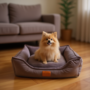 Cuccia per Animali Domestici Quadrata in Velluto Tecnologico Effetto Grano di Mais Marrone - Product Image 1