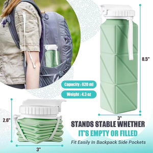 ขวดน้ำพับได้ 620 มล. ปลอดสาร BPA พิมพ์โลโก้ได้ เหมาะสำหรับตั้งแคมป์ เดินทาง เด็กๆ ขวดน้ำซิลิโคนพับได้สำหรับเล่นกีฬา - Product Image 3