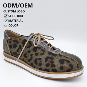 Haute qualité mode femme imprimé léopard en plein air dames en cuir chaussures plates rétro à lacets luxe <span class=keywords><strong>crin</strong></span> femmes chaussures décontractées - Product Image 1