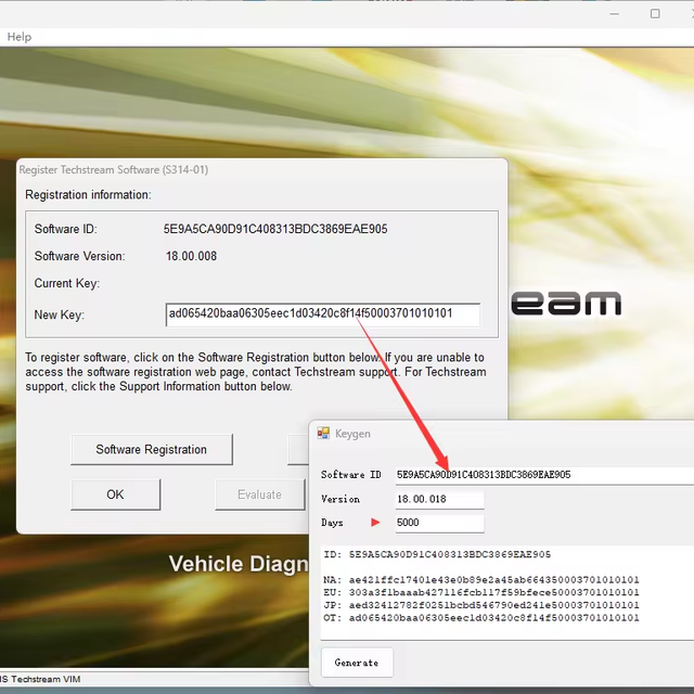 Software License Registration Keygen for Latest for TOYOTA TIS Techstream 18.00.018 Software Only for Asian Countries