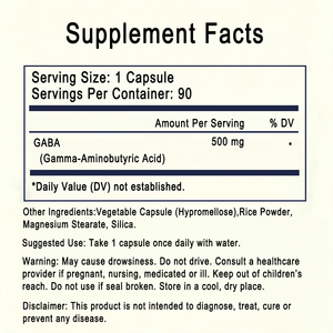 Suplemento de Ácido Gamma-Aminobutírico (GABA) de Marca Privada Personalizada OEM, Cápsulas Vegetales de GABA, 500 mg por Porción, Apoyo para el Bienestar Diario - Product Image 2