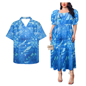 Personalidad moda estampado patrón mujeres vestido suelto partido hombres Casual moda camisa Polinesia pareja de conjunto - Product Image 3