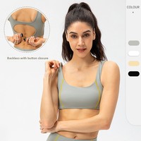 Soutien-gorge de sport une pièce pour femme grande taille, sans coutures, réglable, dos nageur, avec logo frontal, maintien élevé, couleurs contrastées