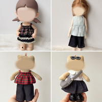 Vêtements de poupée 10 cm : Jupe salopette en jean à carreaux avec bordure en dentelle et taille élastique, tenue de rechange pour BJD 1/12