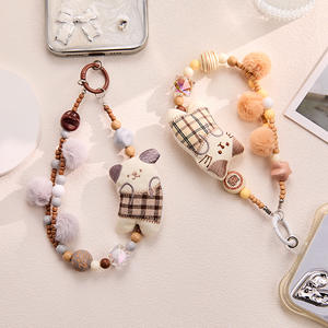 Nuovo Stile Ciondolo per Telefono <span class=keywords><strong>Cellulare</strong></span> a Forma di Gatto in Peluche con Perline, Ornamento da Appendere alla Borsa per Donne, Laccetto Creativo alla Moda - Product Image 2