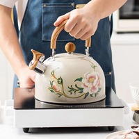 Bouilloire sifflante en acier inoxydable 3L, motif floral écologique, avec poignée, pour la cuisson de l'eau sur cuisinière