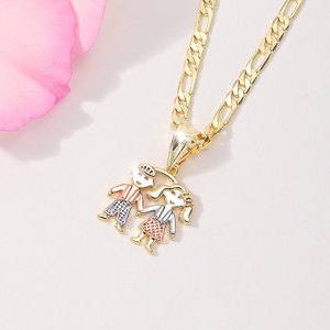 Collares con Colgante de Moda para Dos Niños <span class=keywords><strong>Gemelos</strong></span>, Joyería Chapada en Oro de 14k, Colgantes con Dijes para Niños y Niñas - Product Image 2