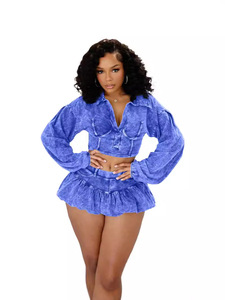 Conjunto de Ropa Otoño 2025 para Mujer, Abrigo de Manga Larga y Falda Vaquera, 2 Piezas - Product Image 5