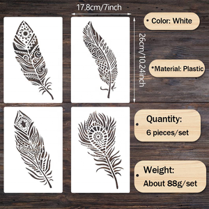 Pochoirs à plumes de Mandala, 6 pièces, plumes réutilisables, peinture, modèle de <span class=keywords><strong>pochoir</strong></span>, bricolage de meubles, décor de sol mural - Product Image 5