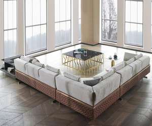 أريكة حديثة فاخرة على شكل حرف L، طقم أثاث لغرفة المعيشة، أريكة فاخرة من القماش لغرفة الجلوس - Product Image 3