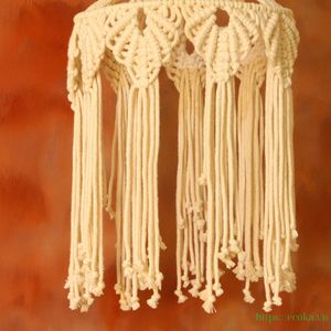 Customizable <b>Boho</b> <b>Light</b> Cotton <b>Ceiling</b> Lamp Shade and Modern Style with Tassel Fringe Macrame for Home Decor - Product Image 4
