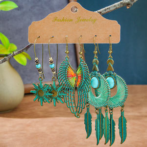 Ensemble <span class=keywords><strong>de</strong></span> boucles d'oreilles pendantes vintage <span class=keywords><strong>pour</strong></span> femmes, boucles d'oreilles bohèmes à feuilles vertes, boucles d'oreilles à pampilles, boucles d'oreilles longues faites à la main, <span class=keywords><strong>vente</strong></span> <span class=keywords><strong>en</strong></span> <span class=keywords><strong>gros</strong></span> - Product Image 3