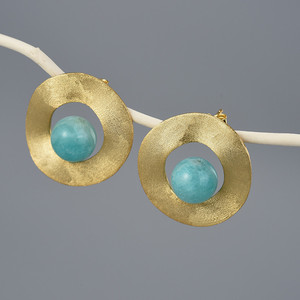 Orecchini fatti a mano in Lapis Amazonite naturale placcati oro 18k - Product Image 2