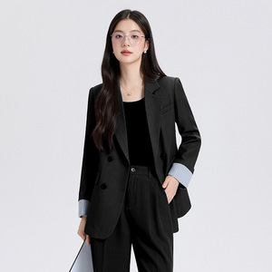 Women's Suit <b>Set</b> Double Breasted <b>Blazer</b> Solid Color Anti-Wrinkle Polyester Casual Wear - Product Image 2