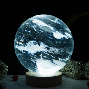 Local Stock White Smelting Crystal Sphere LED <b>Light</b> Base Eco-Friendly Polished Relief Carving Buddhist Theme Fashion Decorative - Product Image 2
