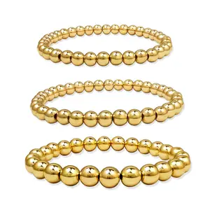 Mode Simple Bijoux 14k Or Rempli Perles Carrées Bracelets Empilables Réglable Stretch Rond Perlé Bracelet