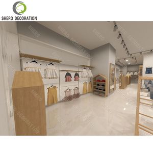 Vitrine murale de vêtements pour enfants en bois exquis Meubles de magasin de vêtements pour enfants de haute qualité pour la conception moderne de magasin de bébé - Product Image 3