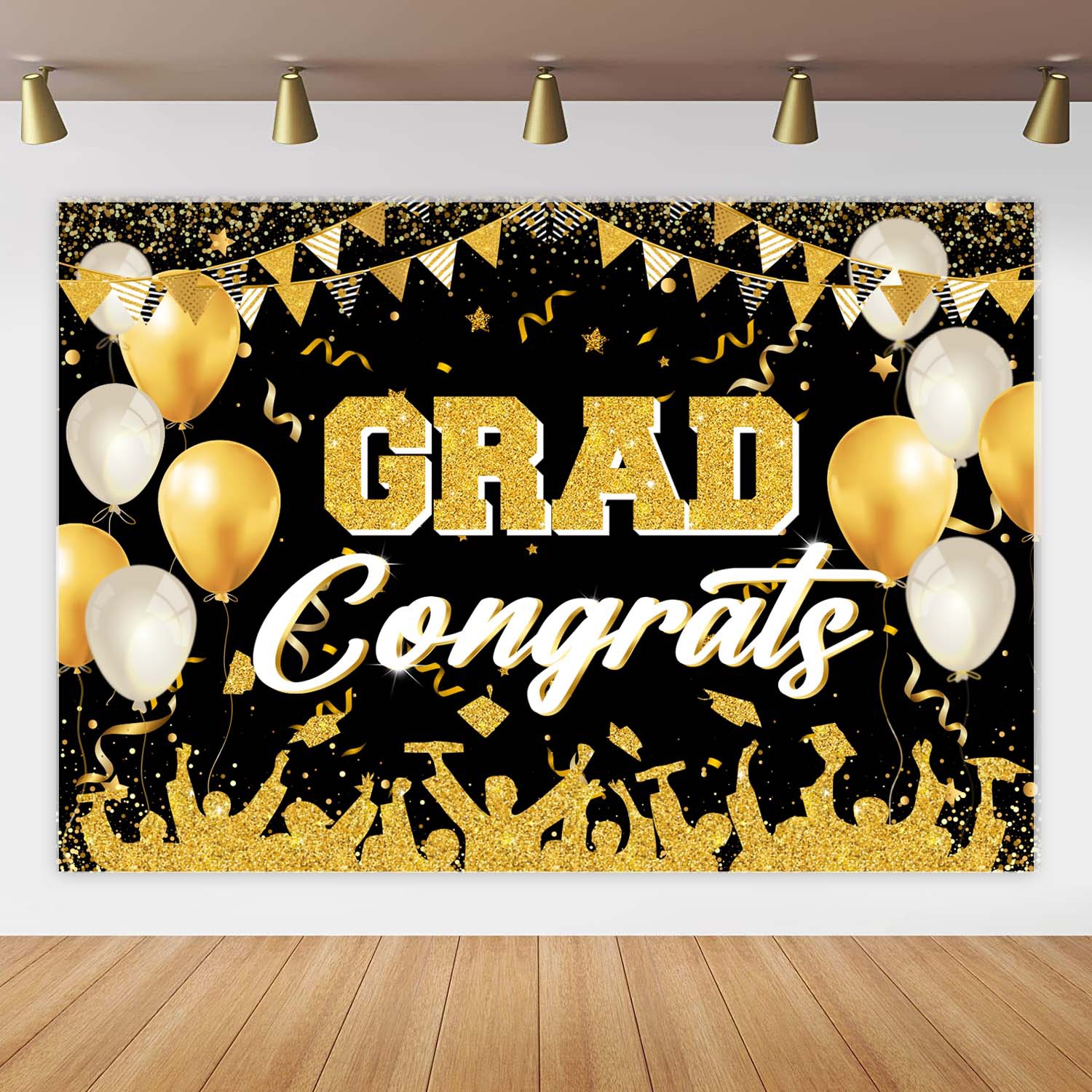 KatchOn, XtraLarge Congrats Grad Banner - 72x44 Inch, Graduation Banner | Congratulations Backdrop | Black and Gold We are So Proud of You Backdrop | 2026 Graduation Decorations, Grad Party Decoration