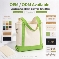 Sac fourre-tout réutilisable en toile contrastante, grand sac de courses ouvert, sac à main en coton personnalisé avec logo pour les courses et l'usage quotidien