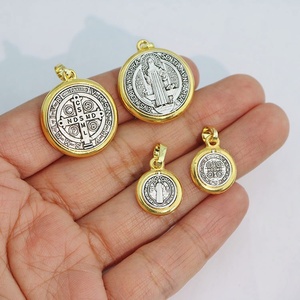 JS1877 Gold and <strong>Silver</strong> Plated Dual Two Tone Saint Benedict San Benito Medal <strong>Charm</strong> Catholic St. Benedict Medallion Medal Pendant - Product Image 1