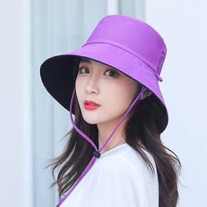 Korean Style Double Sided Sun Protection Wide Brim Bucket Hat Spring Summer Unisex Canvas Fisherman Hat Solid Color - Product Image 1