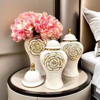 Vase Jarre Général en Porcelaine Blanche Plaqué Or de Qualité Export, Style Européen, Ornement Floral, Artisanat de Luxe Léger, Modèle