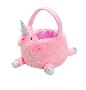 价格便宜批发动物造型毛绒粉色兔子儿童卧室篮子